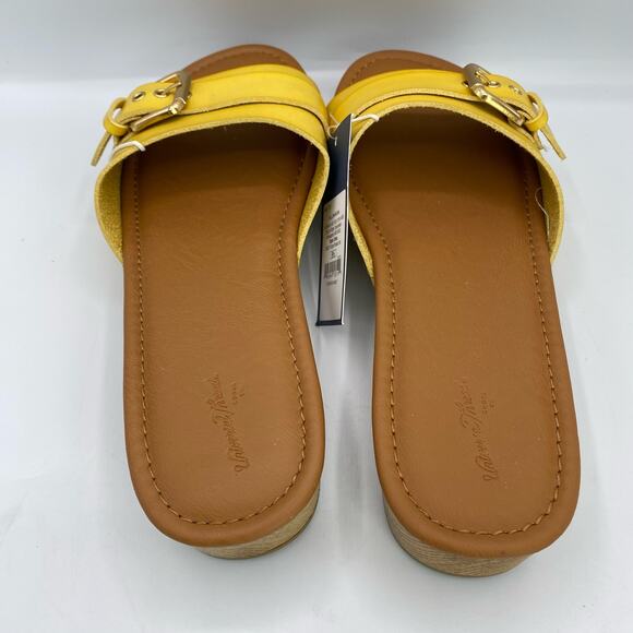 New Universal Thread Yellow Faux Leather Open Toe Platform Slide Sandals 9 1/2 - Picture 4 of 6